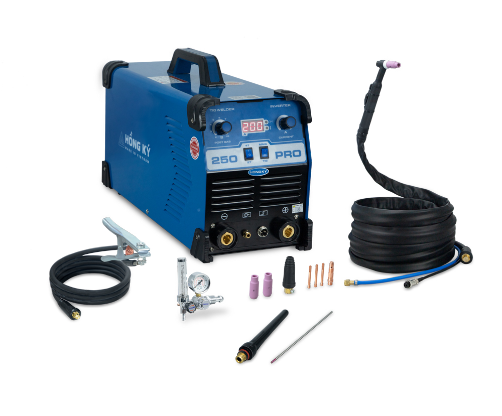 Máy hàn TIG250PRO Hồng Ký, dễ sử dụng cho hàn inox, thép, với chế độ hàn TIG và MMA.
