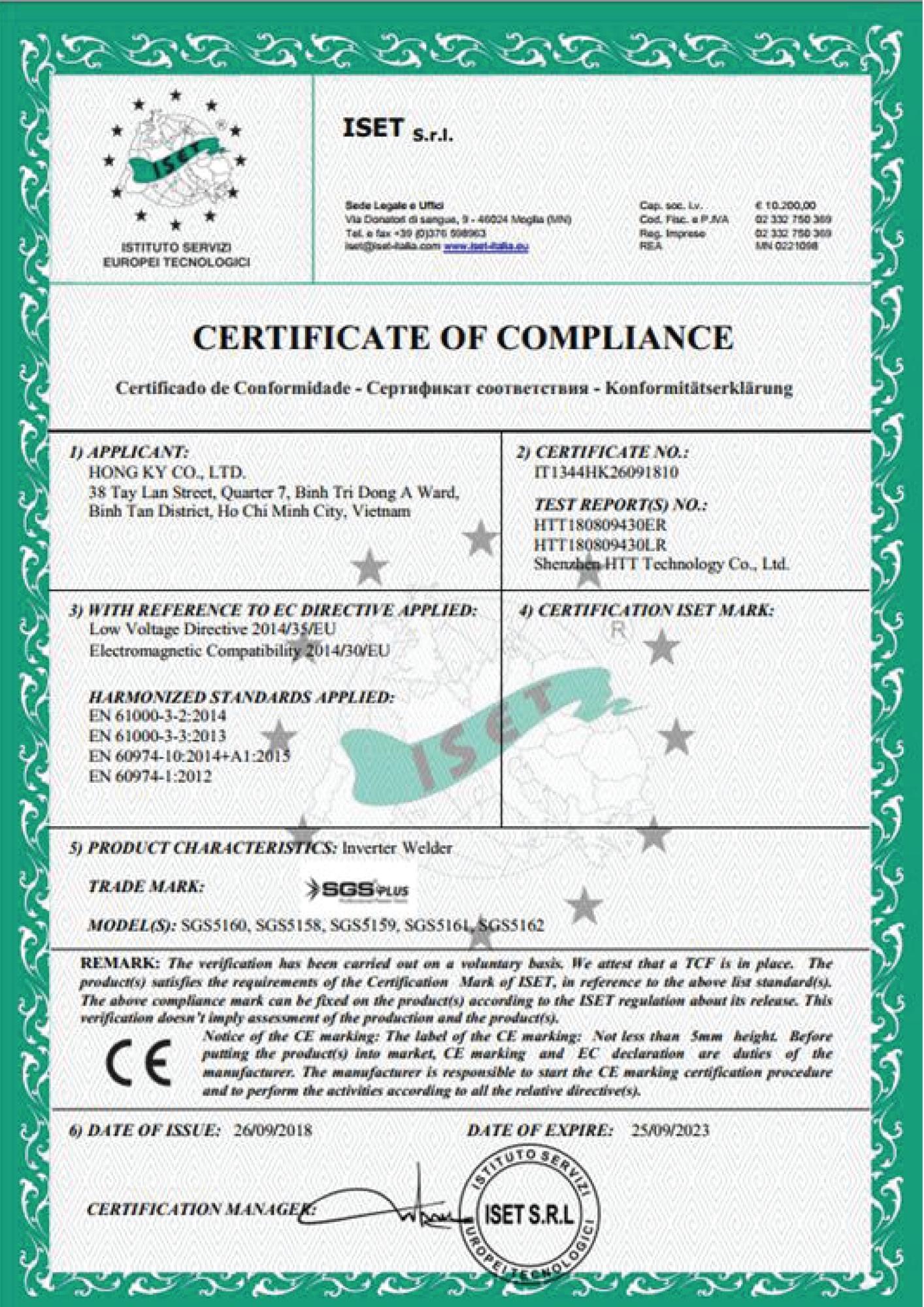 Giấy chứng nhận CE