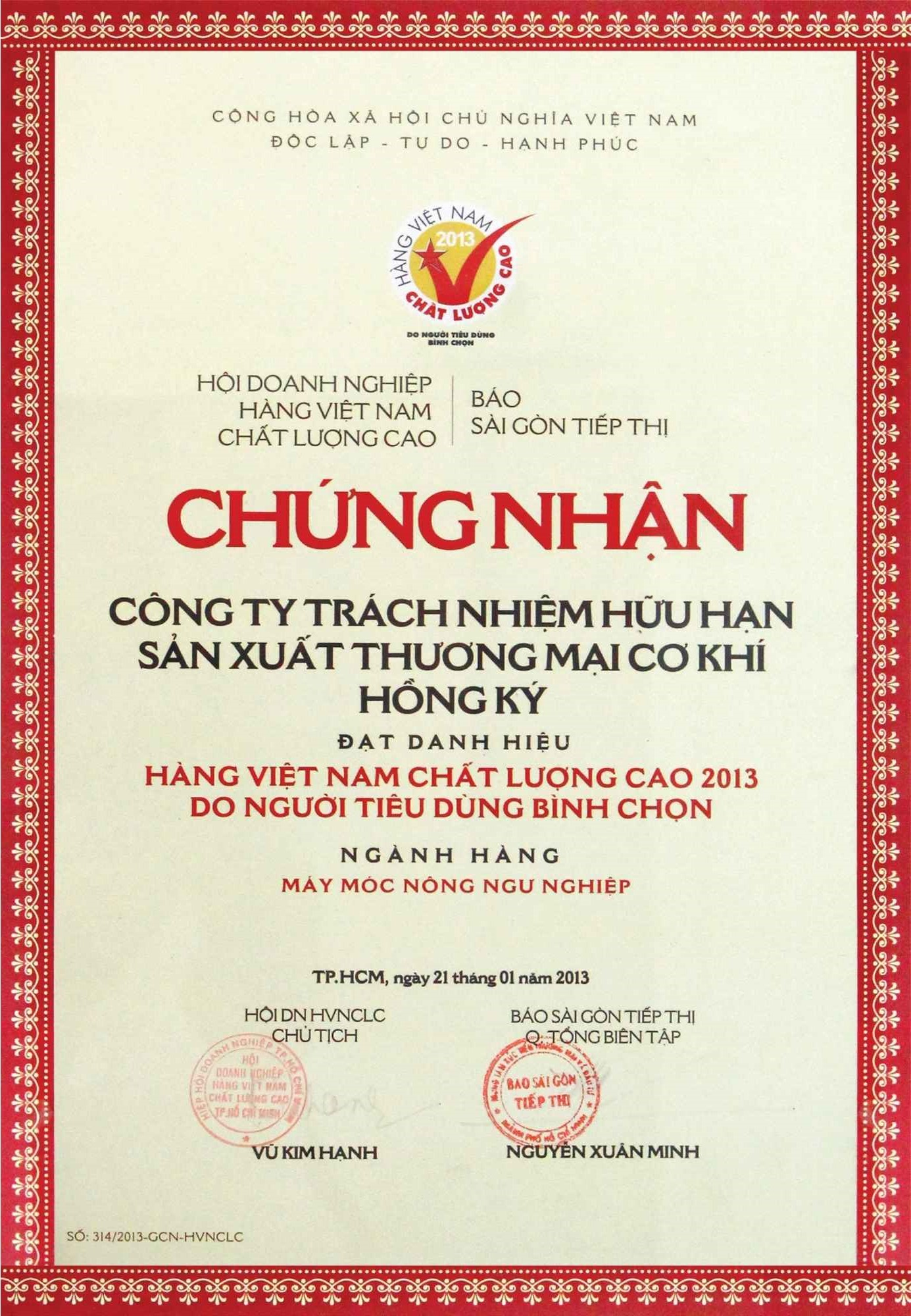 Giấy chứng Hàng Việt Nam Chất Lượng Cao