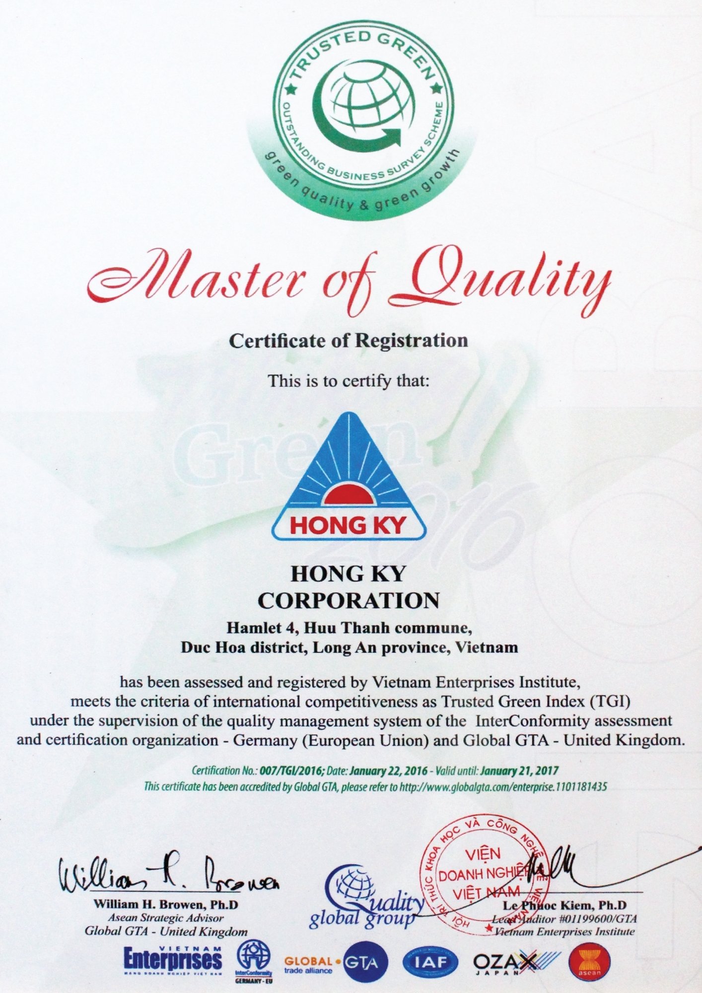 Giấy chứng nhận Trusted Green