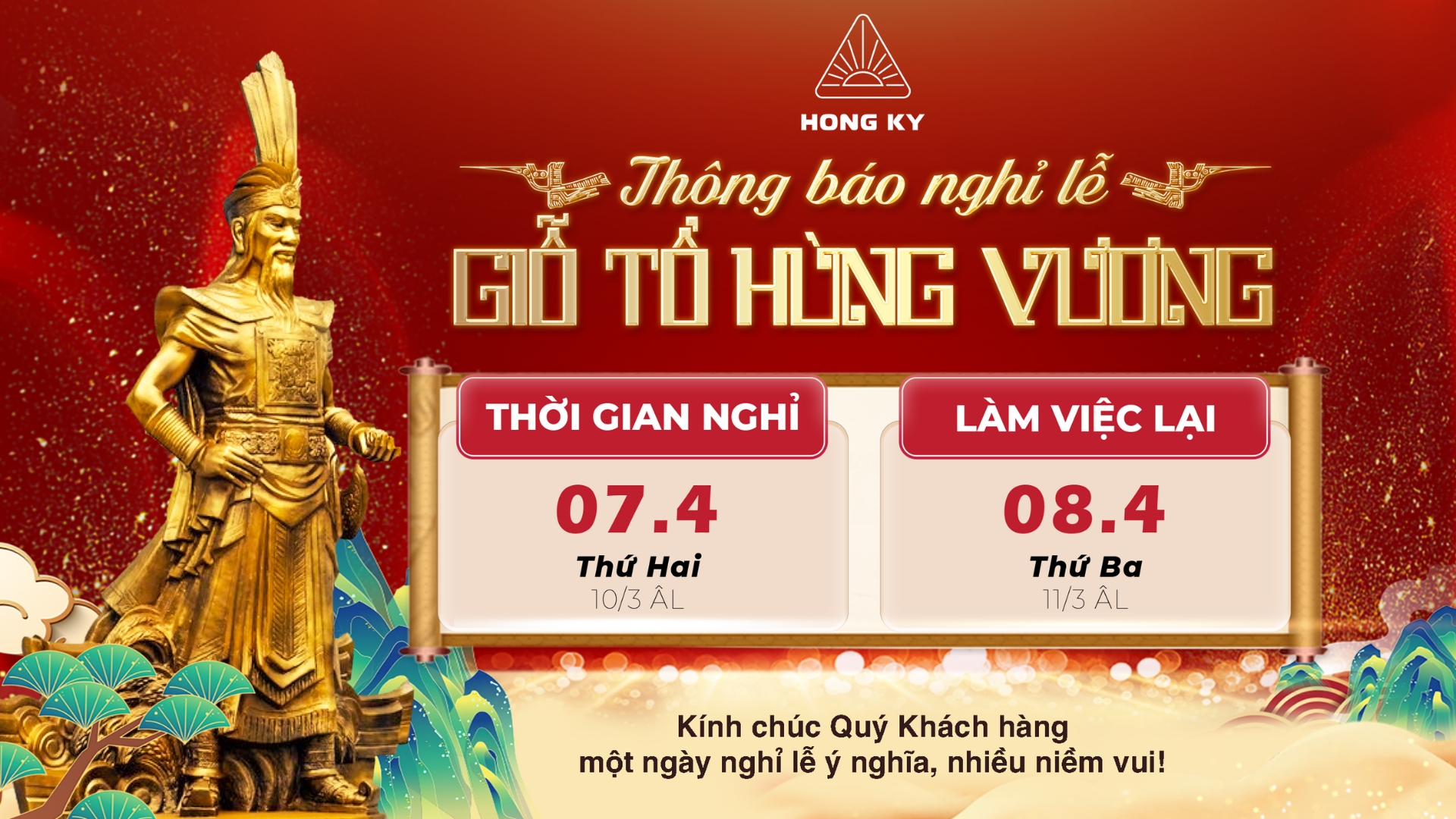 Thông báo nghỉ lễ Giỗ Tổ Hùng Vương năm 2025